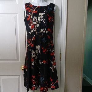 Thxgiving black floral print pleated front sleeveless dress Sz XL NWOT